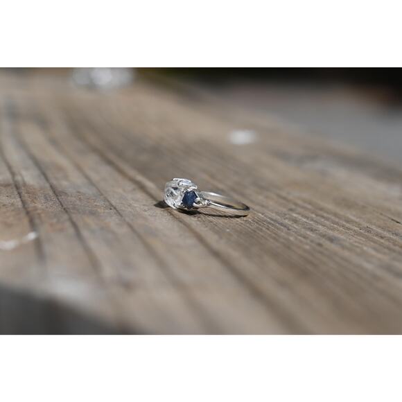 Engagement ring Burmese Sapphire and Lake County Diamond Sterling Silver Ring - Picture 4 of 5